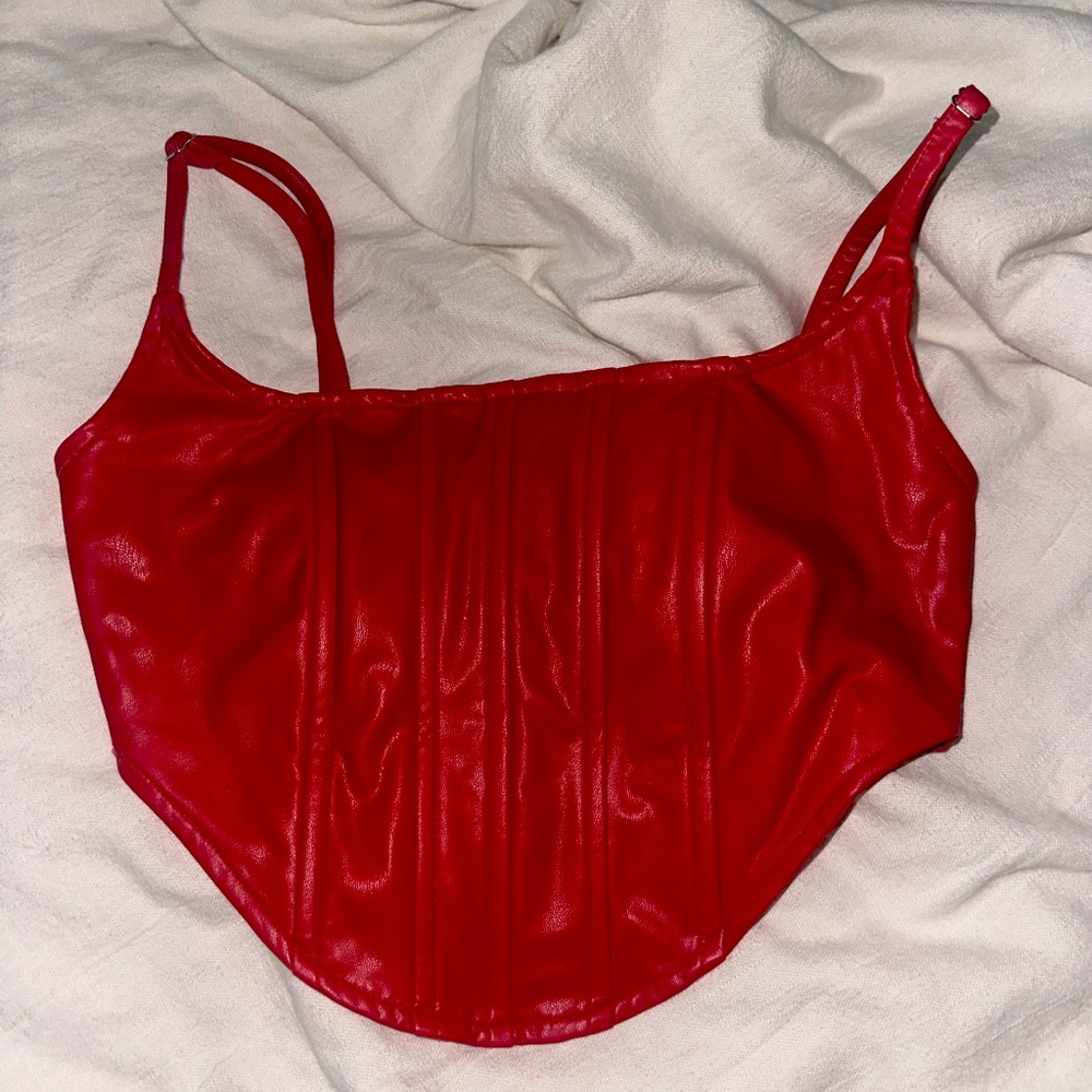 Red leather corset tank